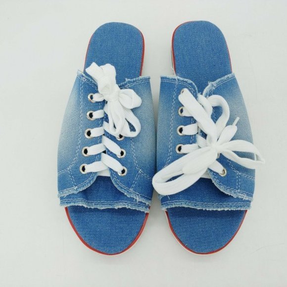 Womens Lace Up Slide Sandal Denim EUR 40 NEW - Picture 3 of 8
